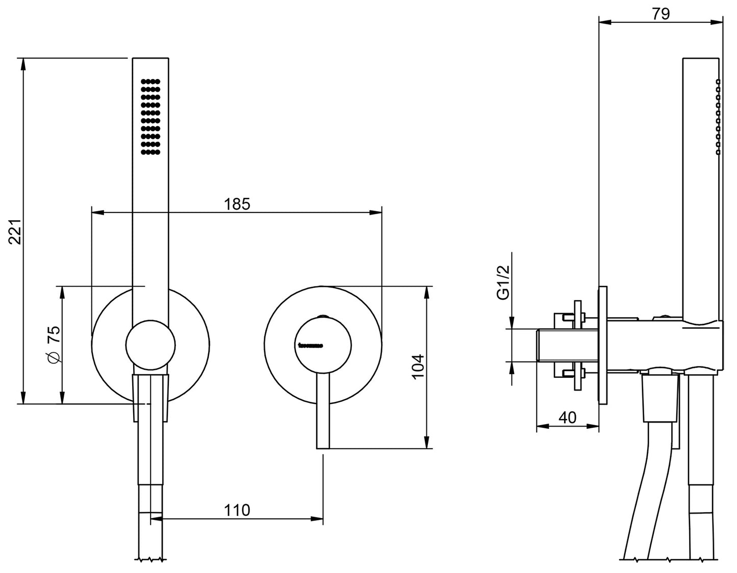 Rubinetterie Treemme X-CHANGE_mono Miscelatore Doccia Meccanico Incasso A Muro Doccetta Metallo Flessibile PVC Parte Interna Esterna Inclusa 2 Fori Senza Piastra Materiale Ottone Finitura Cromata Monocomando 1 Leva Manopoa Stile Moderno