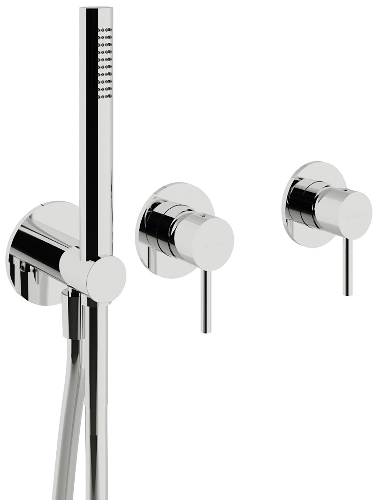 Rubinetterie Treemme X-CHANGE_mono Miscelatore Vasca / Doccia Meccanico Incasso A Muro Parte Interna Esterna Inclusa 3 Fori Senza Piastra Materiale Ottone Finitura Cromata Monocomando 2 Leve Forma Tonda Stile Moderno Doccetta Metallo Flessibile PVC