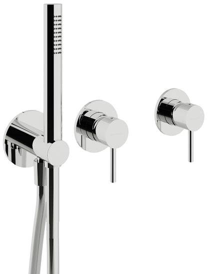 Rubinetterie Treemme X-CHANGE_mono Miscelatore Vasca / Doccia Meccanico Incasso A Muro Parte Interna Esterna Inclusa 3 Fori Senza Piastra Materiale Ottone Finitura Cromata Monocomando 2 Leve Forma Tonda Stile Moderno Doccetta Metallo Flessibile PVC