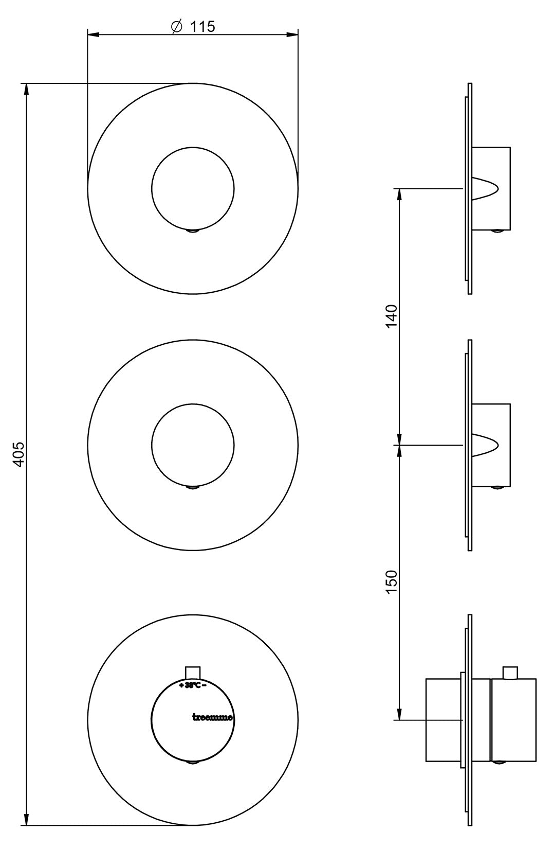 Rubinetterie Treemme X-CHANGE_mono Miscelatore Doccia 2 Uscite Termostatico Incasso A Muro Parte Interna e Esterna Incluse Materiale Ottone Finitura Cromata 3 Fori Monocomando 1 Leva Forma Tonda Stile Moderno Senza Piastra