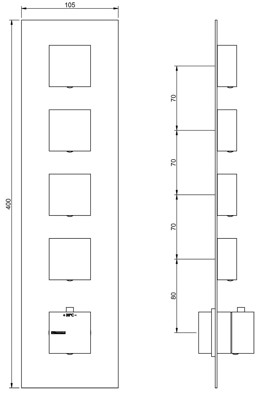 Rubinetterie Treemme X-CHANGE_mono Miscelatore Doccia 4 Uscite Termostatico Incasso A Muro Parte Interna e Esterna Incluse Materiale Ottone Finitura Cromata 5 Fori Monocomando 1 Leva Forma Quadra Stile Moderno Con Piastra