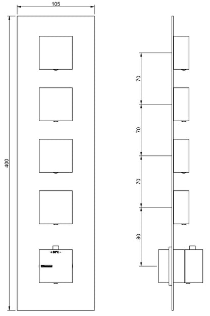 Rubinetterie Treemme X-CHANGE_mono Miscelatore Doccia 4 Uscite Termostatico Incasso A Muro Parte Interna e Esterna Incluse Materiale Ottone Finitura Cromata 5 Fori Monocomando 1 Leva Forma Quadra Stile Moderno Con Piastra