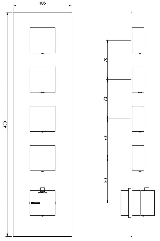 Rubinetterie Treemme X-CHANGE_mono Miscelatore Doccia 4 Uscite Termostatico Incasso A Muro Parte Interna e Esterna Incluse Materiale Ottone Finitura Cromata 5 Fori Monocomando 1 Leva Forma Quadra Stile Moderno Con Piastra