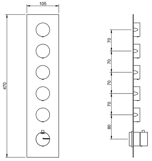 Rubinetterie Treemme X-CHANGE_mono Miscelatore Doccia 5 Uscite Termostatico Incasso A Muro Parte Interna e Esterna Incluse Materiale Ottone Finitura Cromata 6 Fori Monocomando 1 Leva Forma Tonda Stile Moderno Con Piastra