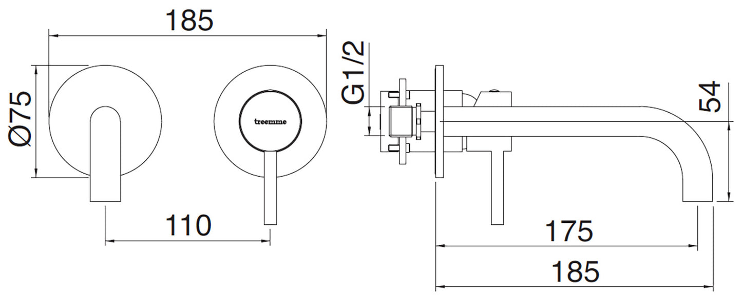 Rubinetterie Treemme X-CHANGE_mono Rubinetto Monocomando Lavabo Incasso 175 mm Senza Piastra Materiale Ottone Finitura Cromata