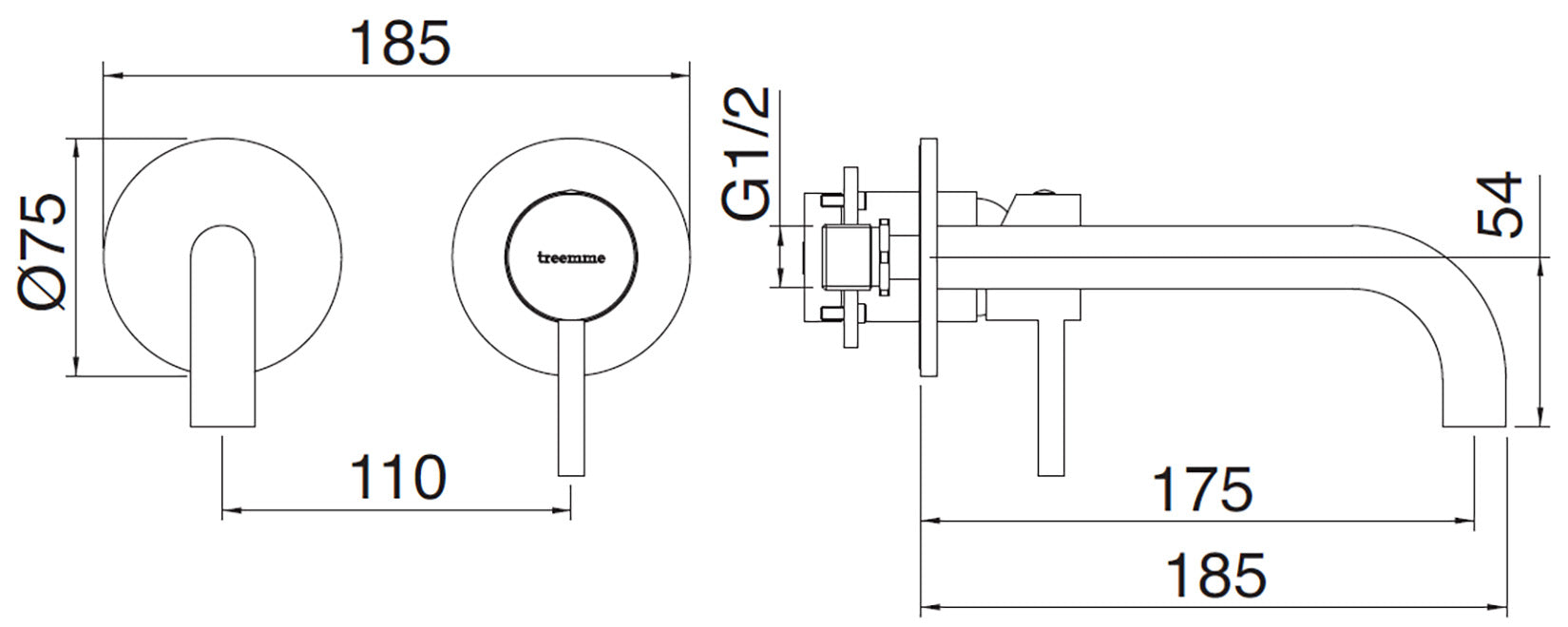 Rubinetterie Treemme X-CHANGE_mono Rubinetto Monocomando Lavabo Incasso 175 mm Senza Piastra Materiale Ottone Finitura Cromata