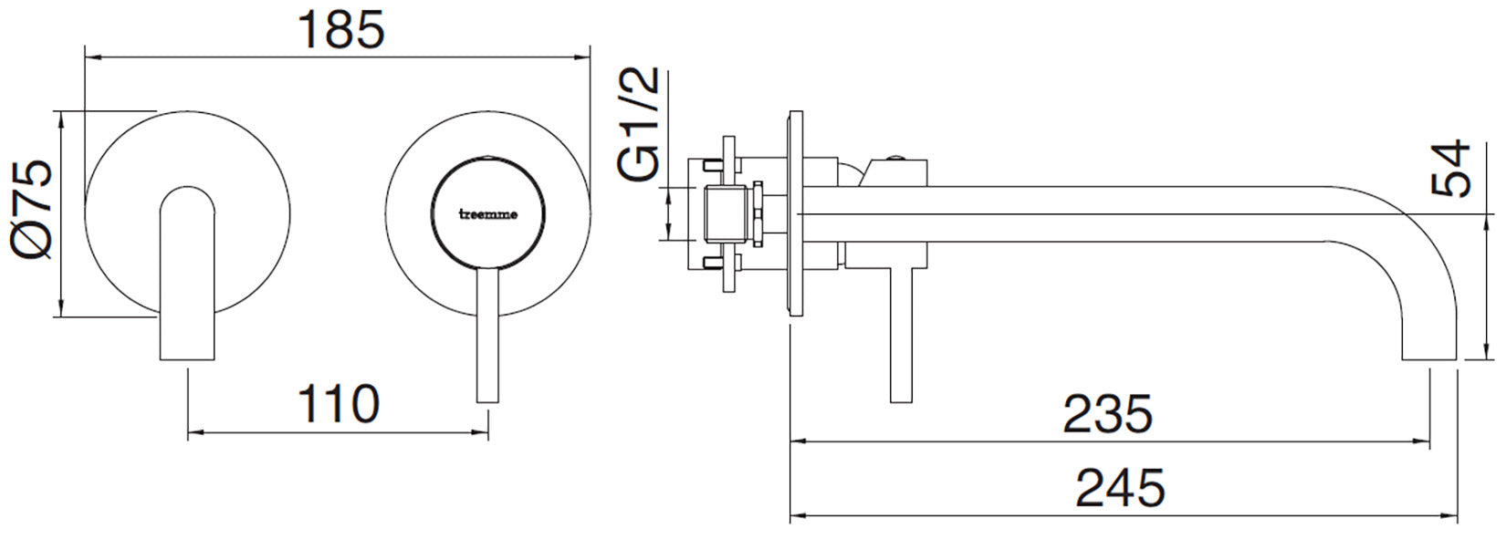 Rubinetterie Treemme X-CHANGE_mono Rubinetto Monocomando Lavabo Incasso 235 mm Senza Piastra Materiale Ottone Finitura Cromata