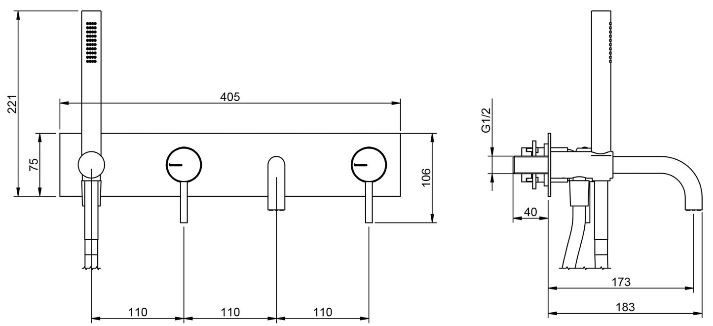 Rubinetterie Treemme X-CHANGE_mono Miscelatore Monocomando Vasca / Doccia Incasso Parete Con Doccetta In Metallo Materiale Ottone Finitura Cromata