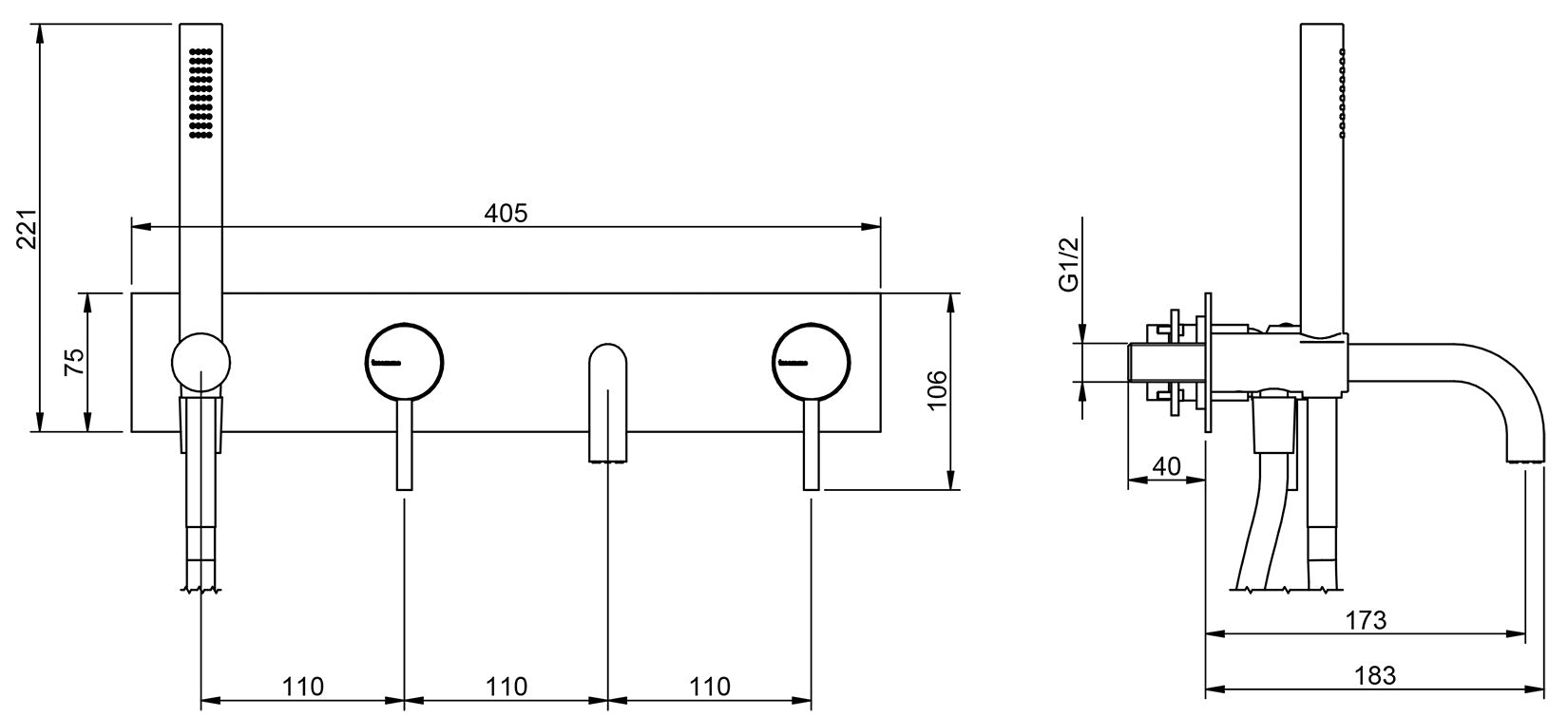 Rubinetterie Treemme X-CHANGE_mono Miscelatore Monocomando Vasca / Doccia Incasso Parete Con Doccetta In Metallo Materiale Ottone Finitura Cromata