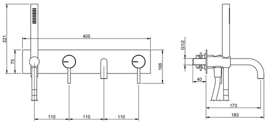 Rubinetterie Treemme X-CHANGE_mono Miscelatore Monocomando Vasca / Doccia Incasso Parete Con Doccetta In Metallo Materiale Ottone Finitura Cromata