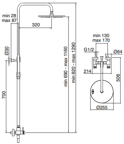 Rubinetterie Treemme X-CHANGE XR Gruppo Colonna Doccia Attrezzata Multifunzione Miscelatore Meccanico Materiale Ottone Finitura Cromata Con Doccetta E Soffione Anticalcare In Metallo