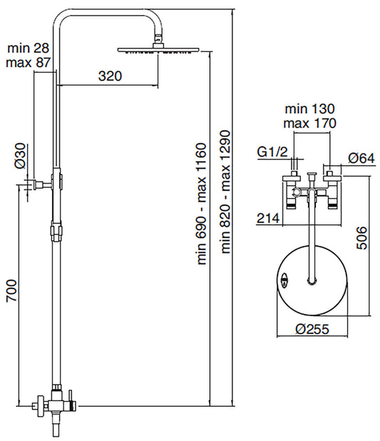 Rubinetterie Treemme X-CHANGE XR Gruppo Colonna Doccia Attrezzata Multifunzione Miscelatore Meccanico Materiale Ottone Finitura Cromata Con Doccetta E Soffione Anticalcare In Metallo