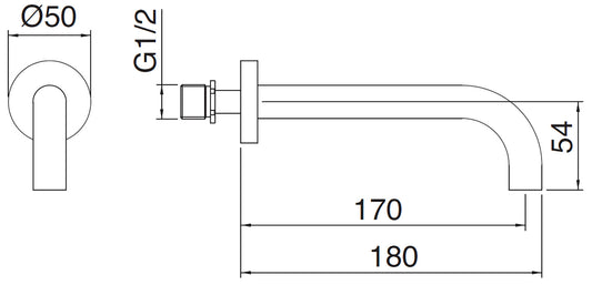 Rubinetterie Treemme X-CHANGE XR Bocca a Muro Per Vasca 170 mm Getto di Erogazione Uscita Acqua Installazione a Parete Materiale Ottone Finitura Cromata Stile Moderno Monoforo Lunghezza 180 mm Portata Acqua 34 Litri Al Minuto