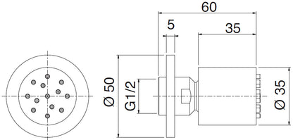 Rubinetterie Treemme X-Change XR Soffione Doccia Laterale A Parete Materiale Metallo Finitura Cromata Diametro Ø 35 mm
