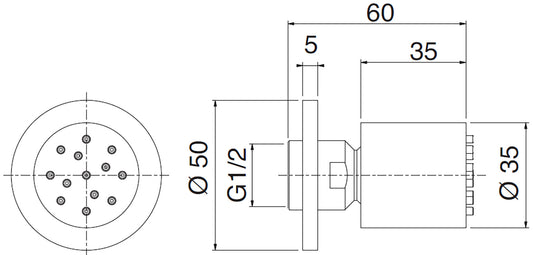Rubinetterie Treemme X-Change XR Soffione Doccia Laterale A Parete Materiale Metallo Finitura Cromata Diametro Ø 35 mm