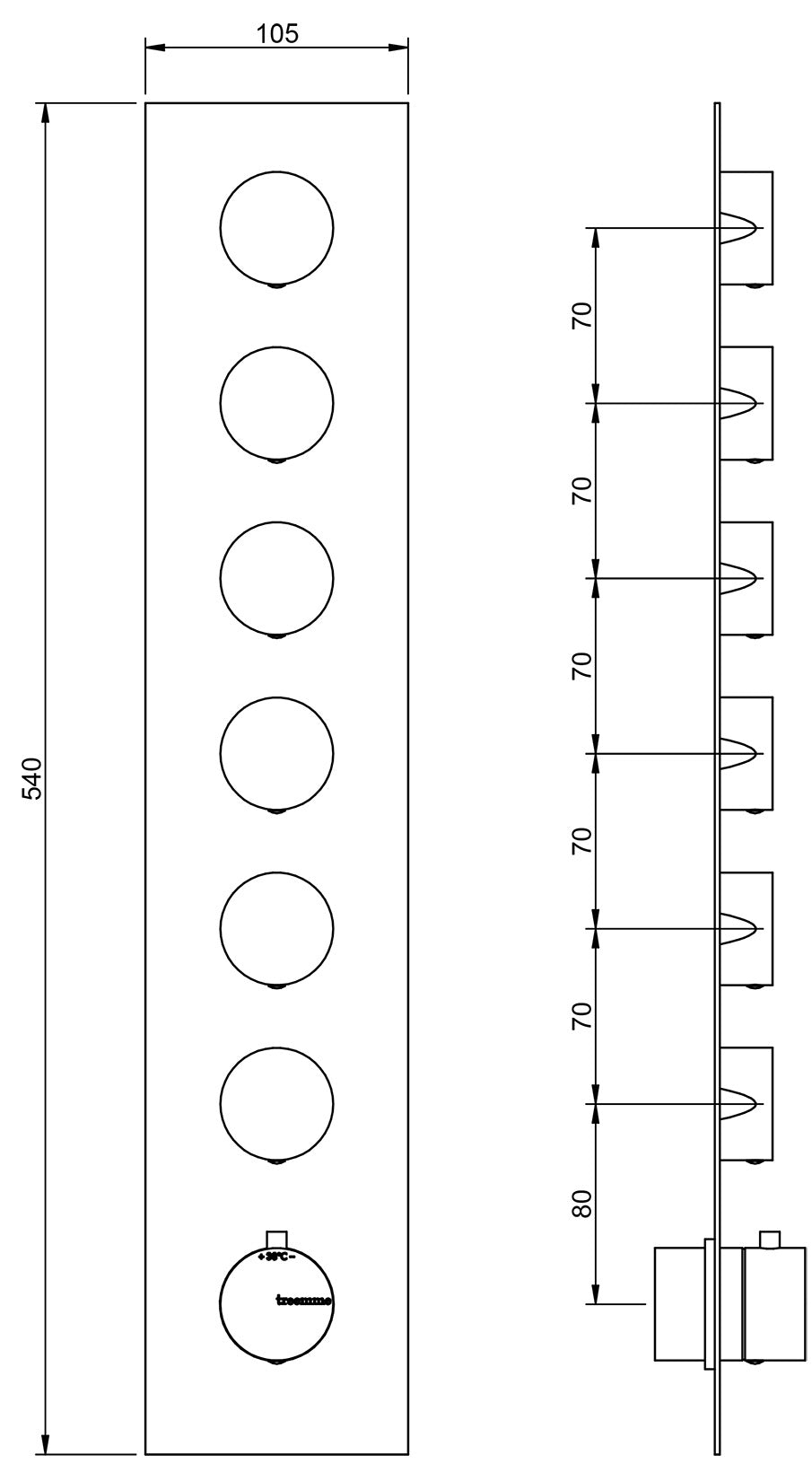 Rubinetterie Treemme X-Change XR Miscelatore Doccia 6 Uscite Termostatico Incasso A Muro Parte Interna e Esterna Incluse Materiale Ottone Finitura Cromata 7 Fori Monocomando 1 Leva Stile Moderno Con Piastra