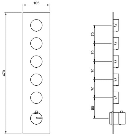 Rubinetterie Treemme X-Change XR Miscelatore Doccia 5 Uscite Termostatico Incasso A Muro Parte Interna e Esterna Incluse Materiale Ottone Finitura Cromata 6 Fori Monocomando 1 Leva Stile Moderno Con Piastra
