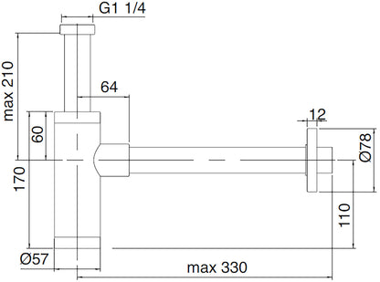 Rubinetterie Treemme 3M Contract ZIP IT RTSF 120 CC Sifone A Vista Tondo Materiale Ottone Finitura Cromata