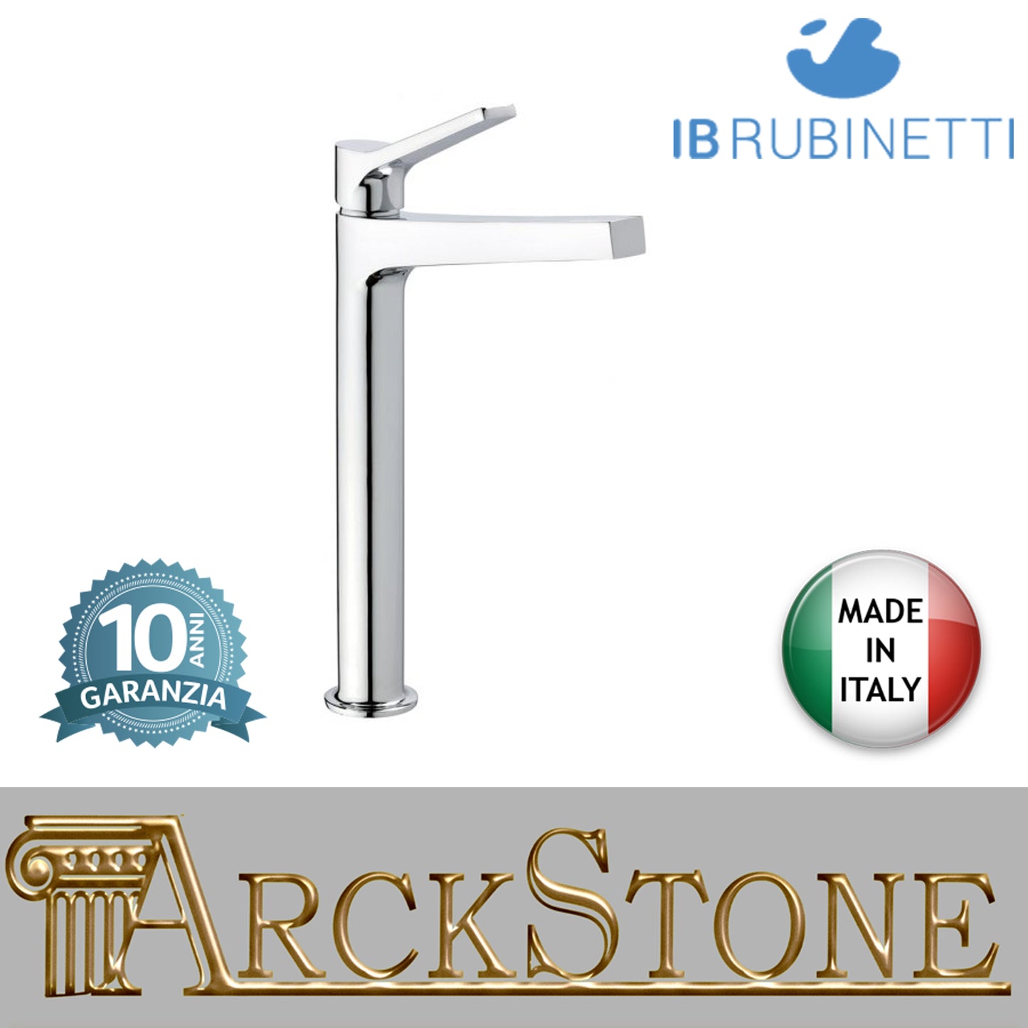 Miscelatore lavabo alto completo di piletta di scarico click-clack marca IB rubinetti modello Twitter rubinetteria rubinetto ottone cromato fontana finitura cromo rivenditore autorizzato campania arredamento garanzia 10 anni qualità made in italy azienda