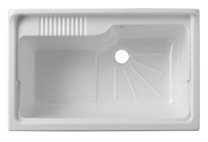 Negrari Classica Lavatoio Montato 80x50 L80 P50 H85 cm Bianco Con Cesto in Appoggio Mobile Nobilitato Idrofugo Vasca Polipropilene Termoformatura Grande Asse Pino Piedini Regolabili Anta Chiusura Rallentata Sportello Arrotondato Maniglia Piedini Cromati