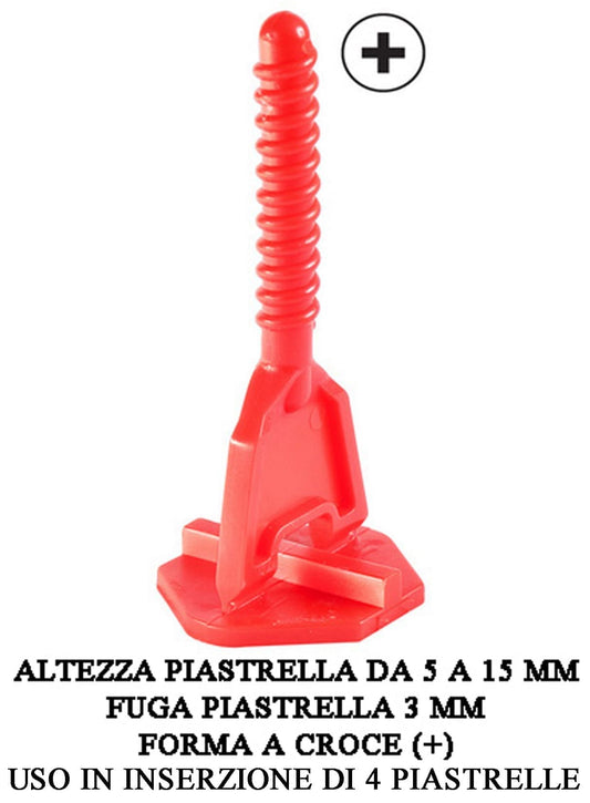 Raimondi RLS Levelling System 300 Viti Basi Forma a Croce + Per X Per Piastrelle Con Spessore Altezza da 5 a 15 mm e Fuga da 3 mm