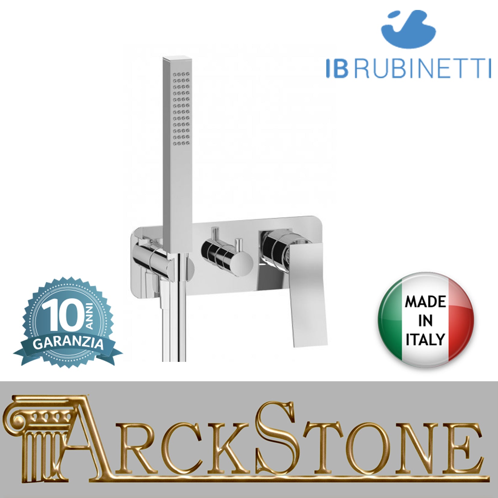 Miscelatore doccia incasso tre vie con kit doccia integrato nella placca marca IB rubinetti modello Wave rubinetteria classica rubinetto ottone cromato fontana finitura rivenditore autorizzato campania arredamento garanzia 10 anni azienda certificata