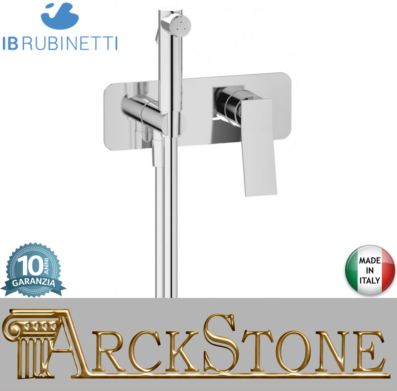 IB Rubinetti WAVE Set Di Parti Esterne e Corpo ad Incasso A Muro Con Piastra Per Idroscopino Igienico Con Miscelatore Per WC Materiale Ottone Finitura Cromata