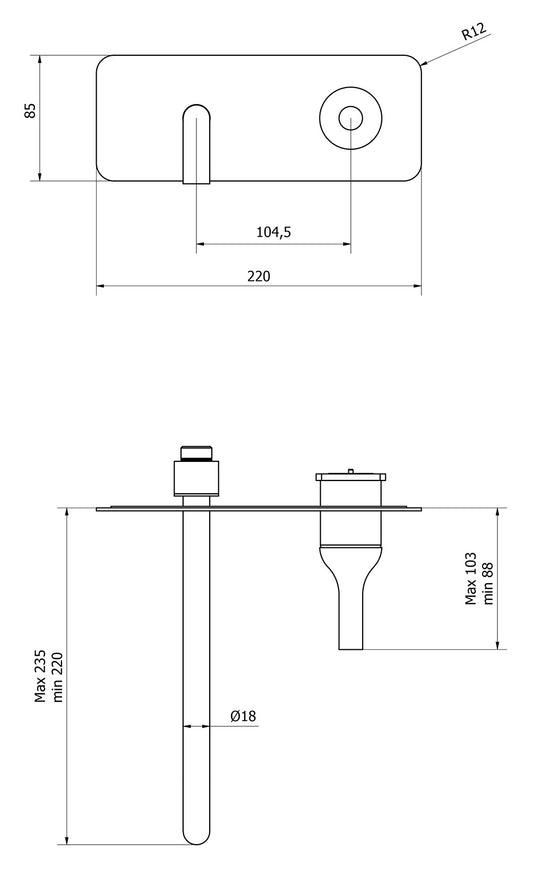 Miscelatore rubinetto lavabo incasso con bocca lunga completo di piletta di scarico click-clack IB Rubinetti Batlò parete muro bagno rubinetteria cromato ottone