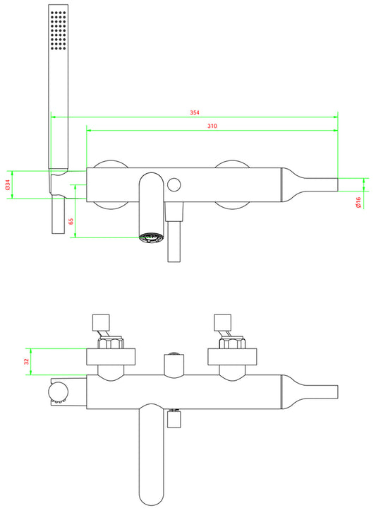 Gruppo vasca esterno a parete completo di accessori doccia marca IB rubinetti modello Batlò rubinetteria ottone cromato bagno
