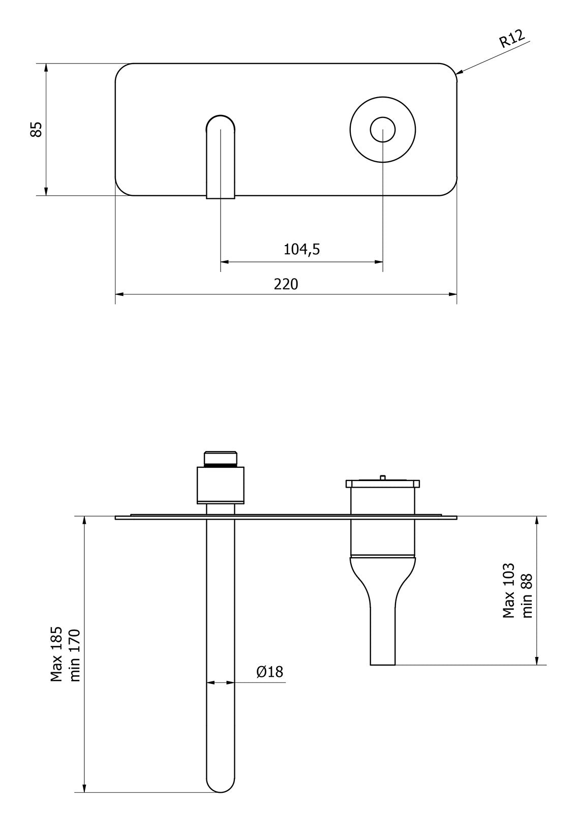 Miscelatore rubinetto lavabo incasso completo di piletta di scarico click-clack IB Rubinetti Batlò parete muro bagno rubinetteria cromato ottone
