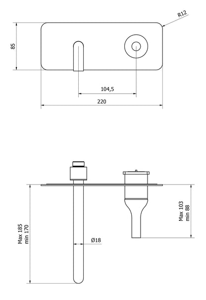 Miscelatore rubinetto lavabo incasso completo di piletta di scarico click-clack IB Rubinetti Batlò parete muro bagno rubinetteria cromato ottone