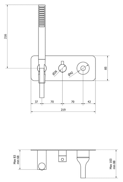 Miscelatore doccia incasso due vie con kit doccia integrato nella placca marca IB rubinetti modello Batlò rubinetteria ottone cromato bagno