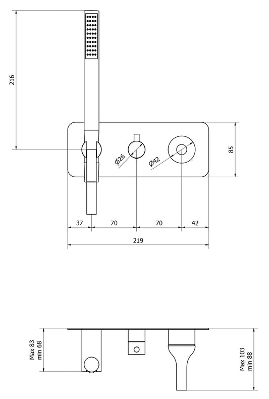 Miscelatore doccia incasso due vie con kit doccia integrato nella placca marca IB rubinetti modello Batlò rubinetteria ottone cromato bagno