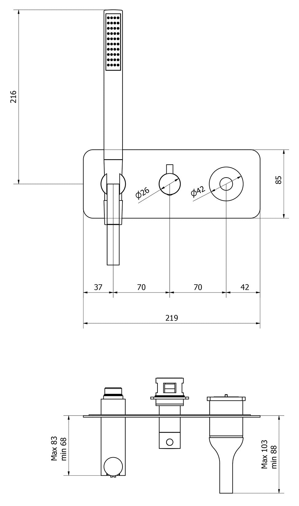 Miscelatore doccia incasso tre vie con kit doccia integrato nella placca marca IB rubinetti modello Batlò rubinetteria ottone cromato bagno