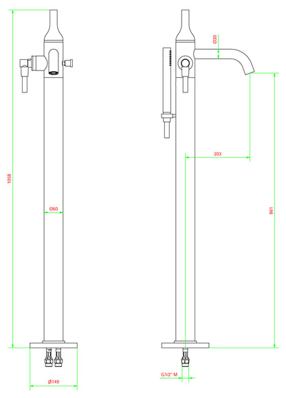 Miscelatore bordo vasca da terra completo di kit doccia marca IB rubinetti modello Batlò rubinetteria rubinetto ottone cromato bagno pavimento