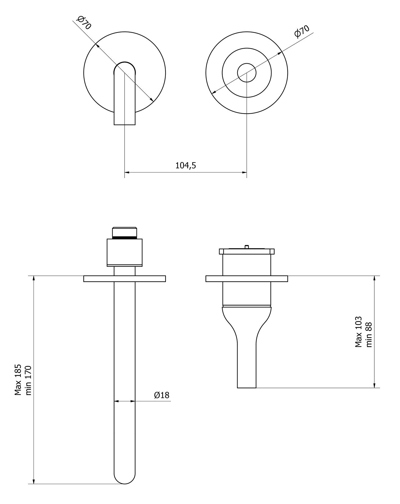 We Are Ib Rubinetti Batlò EBI406CC Miscelatore Monocomando Lavabo Incasso Completo Parete 1 Leva 2 Fori Meccanico Moderno Senza Piastra Lunghezza 185 mm Con Piletta di Scarico Click Clack Ottone Cromata Parte Interna Esterna Incluse