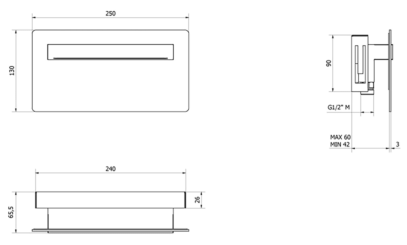 Bocca d'erogazione soffione sfioro completo IB rubinetti Batlò parete bagno muro acqua cascata