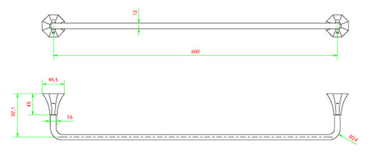 Porta asciugamano a muro 600X92Xh46 mm marca IB rubinetti modello Belmondo finitura ottone cromato rivenditore autorizzato parete accessori bagno arredamento campania garanzia 10 anni azienda certificata made in italy