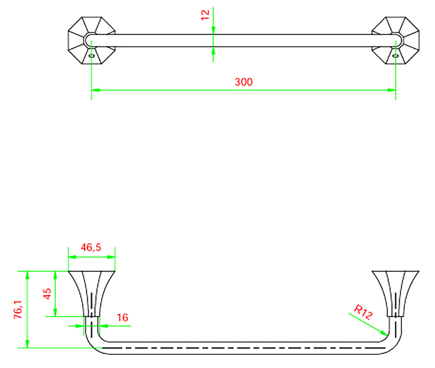 Porta asciugamano per bidet a muro 300X76Xh46,5 mm marca IB rubinetti modello Belmondo finitura ottone cromato rivenditore autorizzato parete accessori bagno arredamento campania garanzia 10 anni azienda certificata made in italy