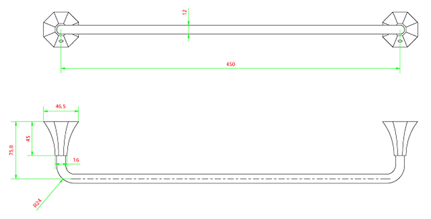Porta asciugamano tradizionale 450X76Xh46,5 mm marca IB rubinetti modello Belmondo finitura ottone cromato rivenditore autorizzato parete accessori bagno arredamento campania garanzia 10 anni azienda certificata made in italy