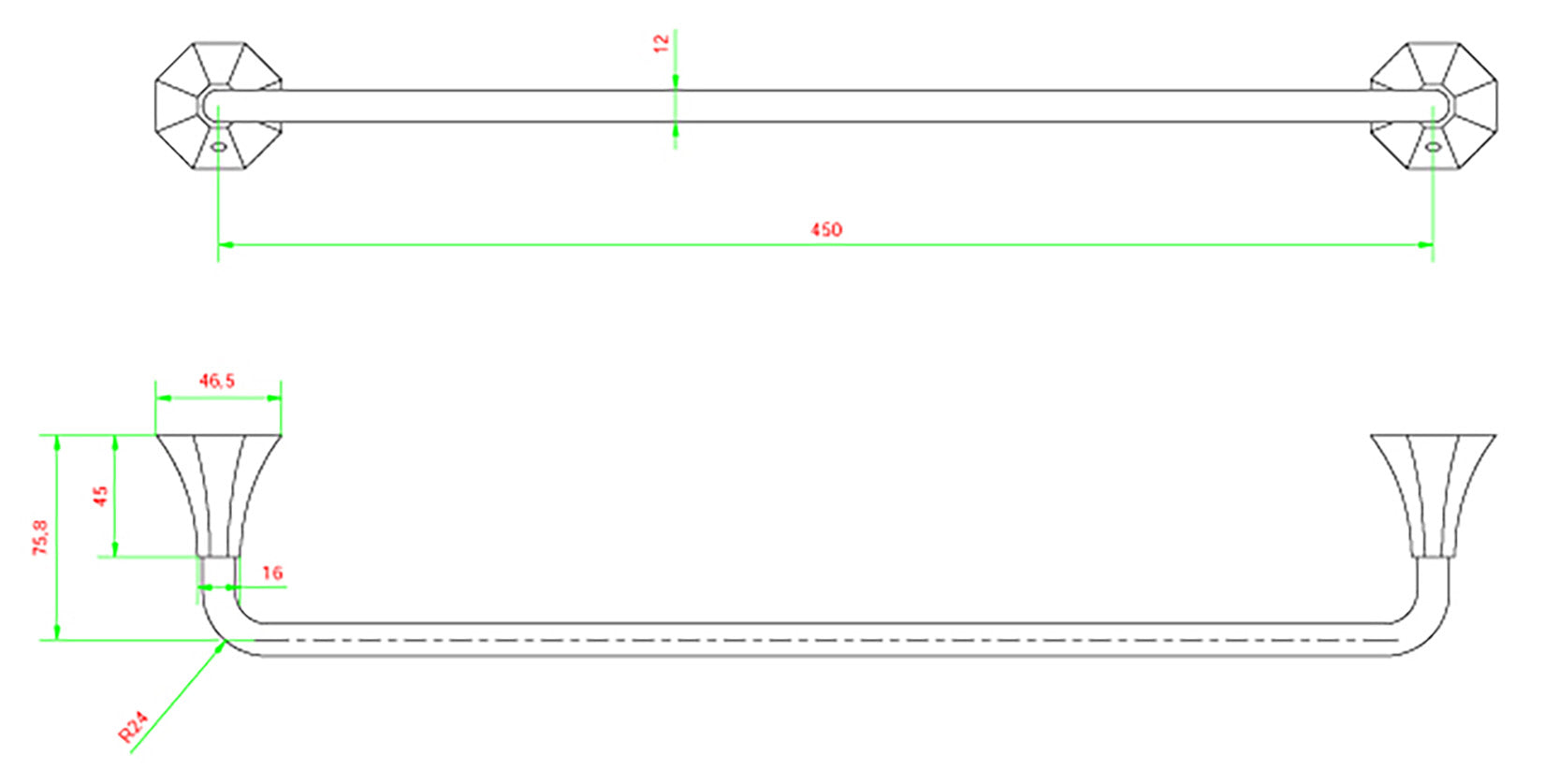 Porta asciugamano tradizionale 450X76Xh46,5 mm marca IB rubinetti modello Belmondo finitura ottone cromato rivenditore autorizzato parete accessori bagno arredamento campania garanzia 10 anni azienda certificata made in italy