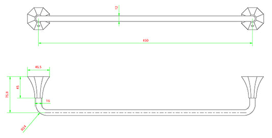 Porta asciugamano tradizionale 450X76Xh46,5 mm marca IB rubinetti modello Belmondo finitura ottone cromato rivenditore autorizzato parete accessori bagno arredamento campania garanzia 10 anni azienda certificata made in italy
