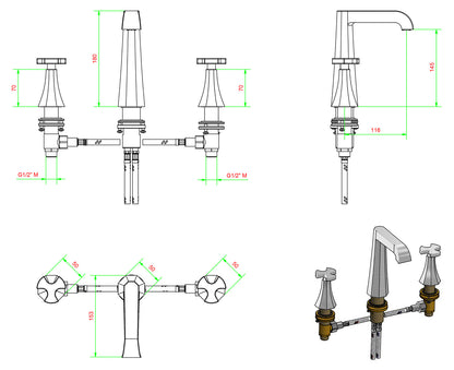 Miscelatore lavabo tre fori bocca alta completo di piletta di scarico Click-Clack marca IB rubinetti modello Belmondo rubinetteria rubinetto ottone cromato casa bagno Rivenditore Autorizzato Campania Arredamento Arredo Finitura Cromo Fontana Acqua qualità