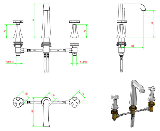 Miscelatore lavabo tre fori bocca alta completo di piletta di scarico Click-Clack marca IB rubinetti modello Belmondo rubinetteria rubinetto ottone cromato casa bagno Rivenditore Autorizzato Campania Arredamento Arredo Finitura Cromo Fontana Acqua qualità