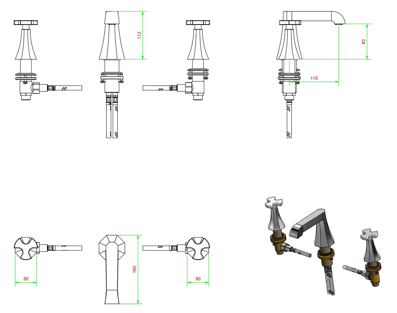 Miscelatore lavabo tre fori bocca bassa completo di piletta di scarico Click-Clack marca IB rubinetti modello Belmondo rubinetteria rubinetto ottone cromato bagno Rivenditore Autorizzato Campania Arredamento Arredo Finitura Cromo Fontana Acqua qualità