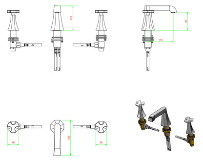 Miscelatore lavabo tre fori bocca bassa completo di piletta di scarico Click-Clack marca IB rubinetti modello Belmondo rubinetteria rubinetto ottone cromato bagno Rivenditore Autorizzato Campania Arredamento Arredo Finitura Cromo Fontana Acqua qualità
