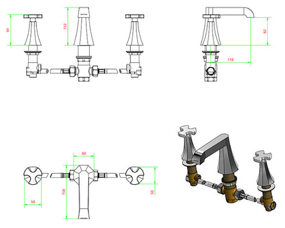 Miscelatore bidet tre fori con bocca d'erogazione esterna completo di piletta di scarico Click-Clack marca IB rubinetti modello Belmondo rubinetteria rubinetto ottone cromato bagno Rivenditore Autorizzato Campania Arredamento Arredo Finitura Cromo Fontana
