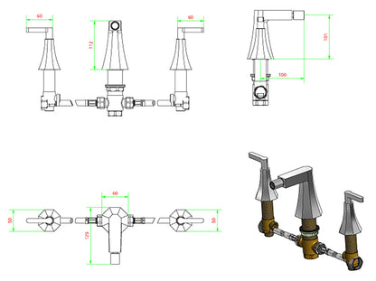 Miscelatore bidet tre fori con bocca d'erogazione esterna completo di piletta di scarico Click-Clack marca IB rubinetti modello Belmondo Elle rubinetteria rubinetto ottone cromato bagno Rivenditore Autorizzato Campania Arredamento Arredo Finitura Cromo 