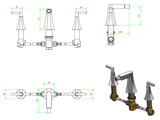 Miscelatore bidet tre fori con bocca d'erogazione esterna completo di piletta di scarico Click-Clack marca IB rubinetti modello Belmondo Elle rubinetteria rubinetto ottone cromato bagno Rivenditore Autorizzato Campania Arredamento Arredo Finitura Cromo 