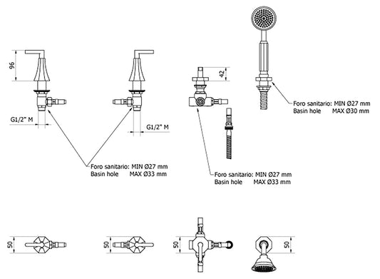 Miscelatore Bordo vasca quattro fori con uscita per colonna riempimento marca IB rubinetti modello Belmondo Elle rubinetteria rubinetto ottone cromato bagno Rivenditore Autorizzato Campania Arredamento Arredo Finitura Cromo azienda certificata qualità 
